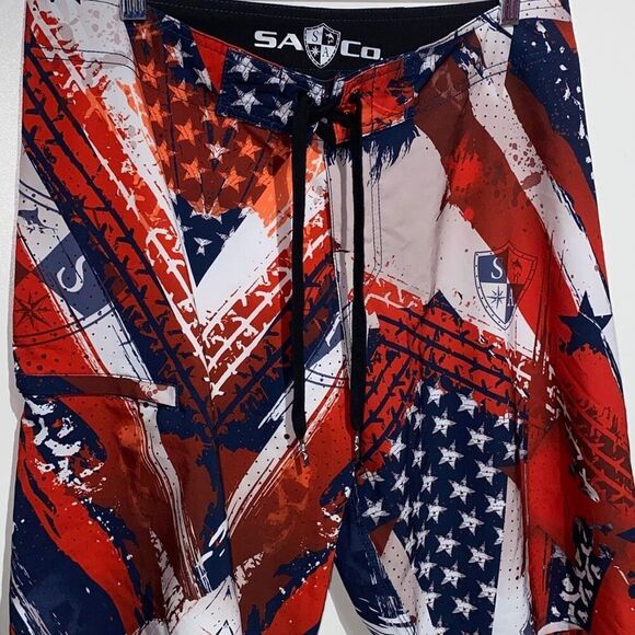 SA Co Men's Red Abstract Print Boardshorts Size 32 - Picture 3 of 16